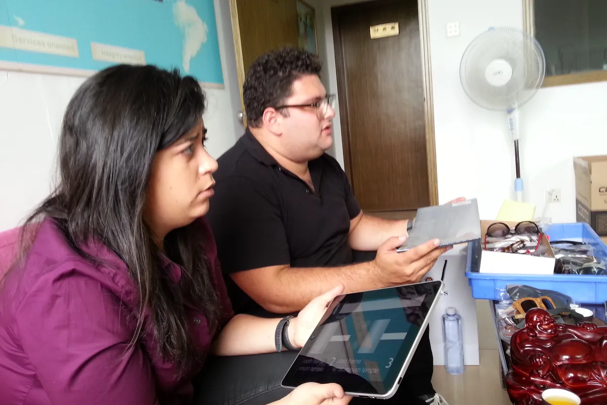 Customers reviewing eyewear together