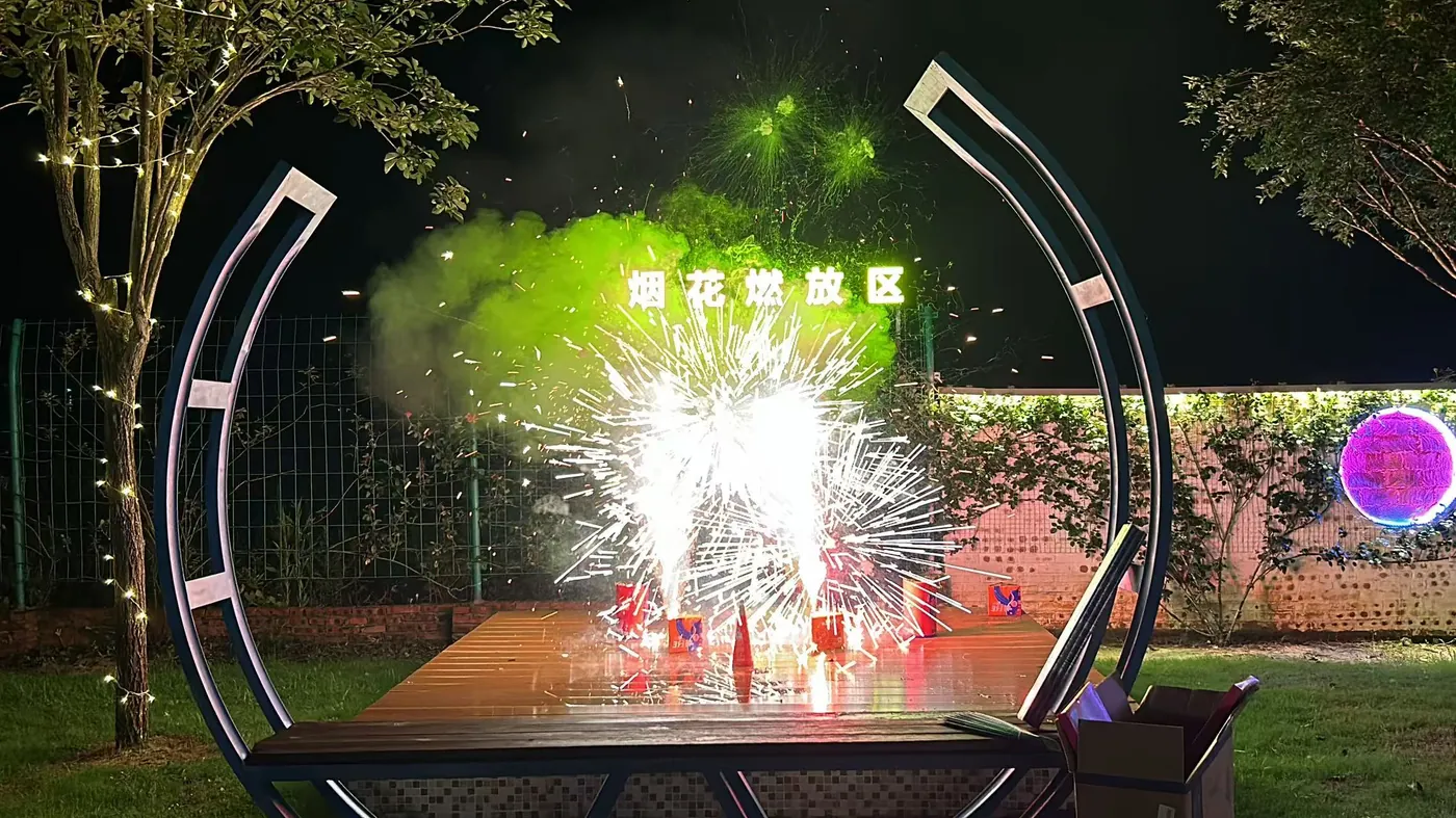 Team fireworks celebration in the evening